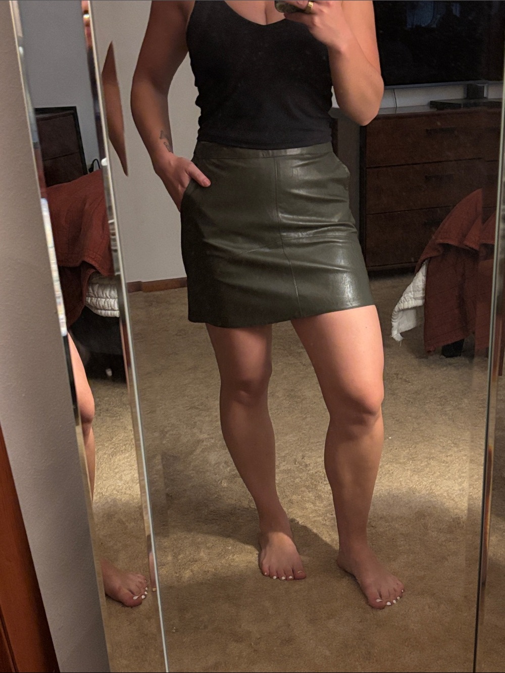 Harper Olive Green Faux Leather Mini Skirt